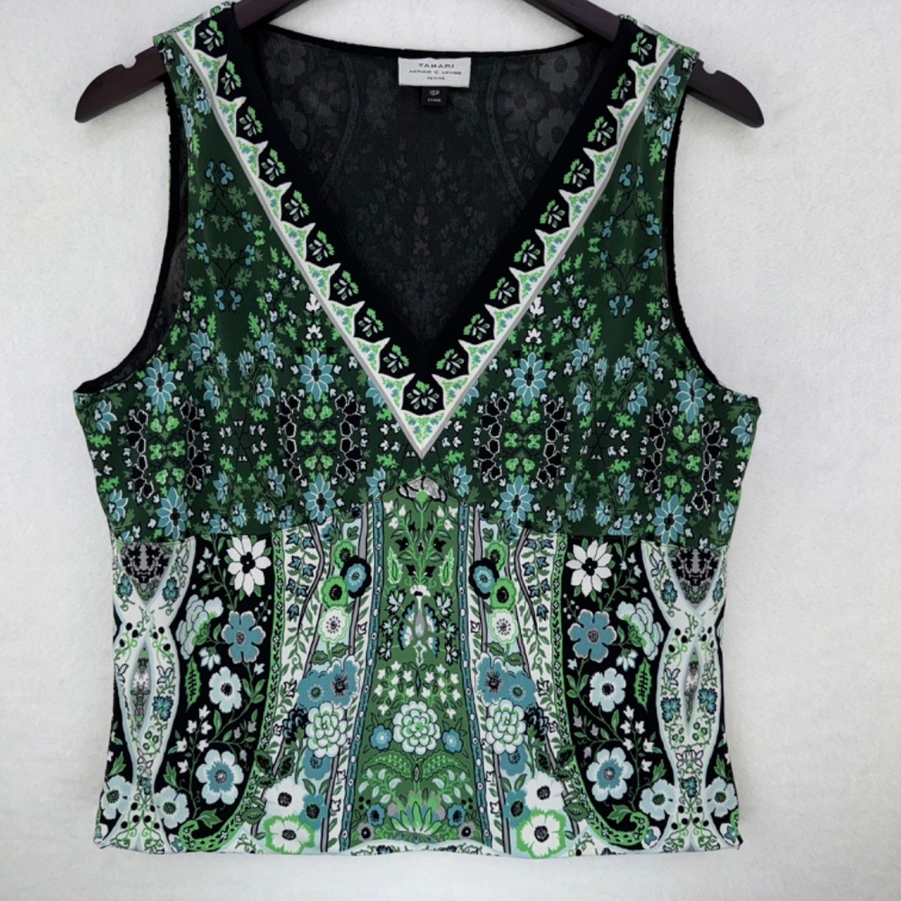 Tahari Arthur S Levine Lined Top Sz 16P Tank Top sleeveless black blue green